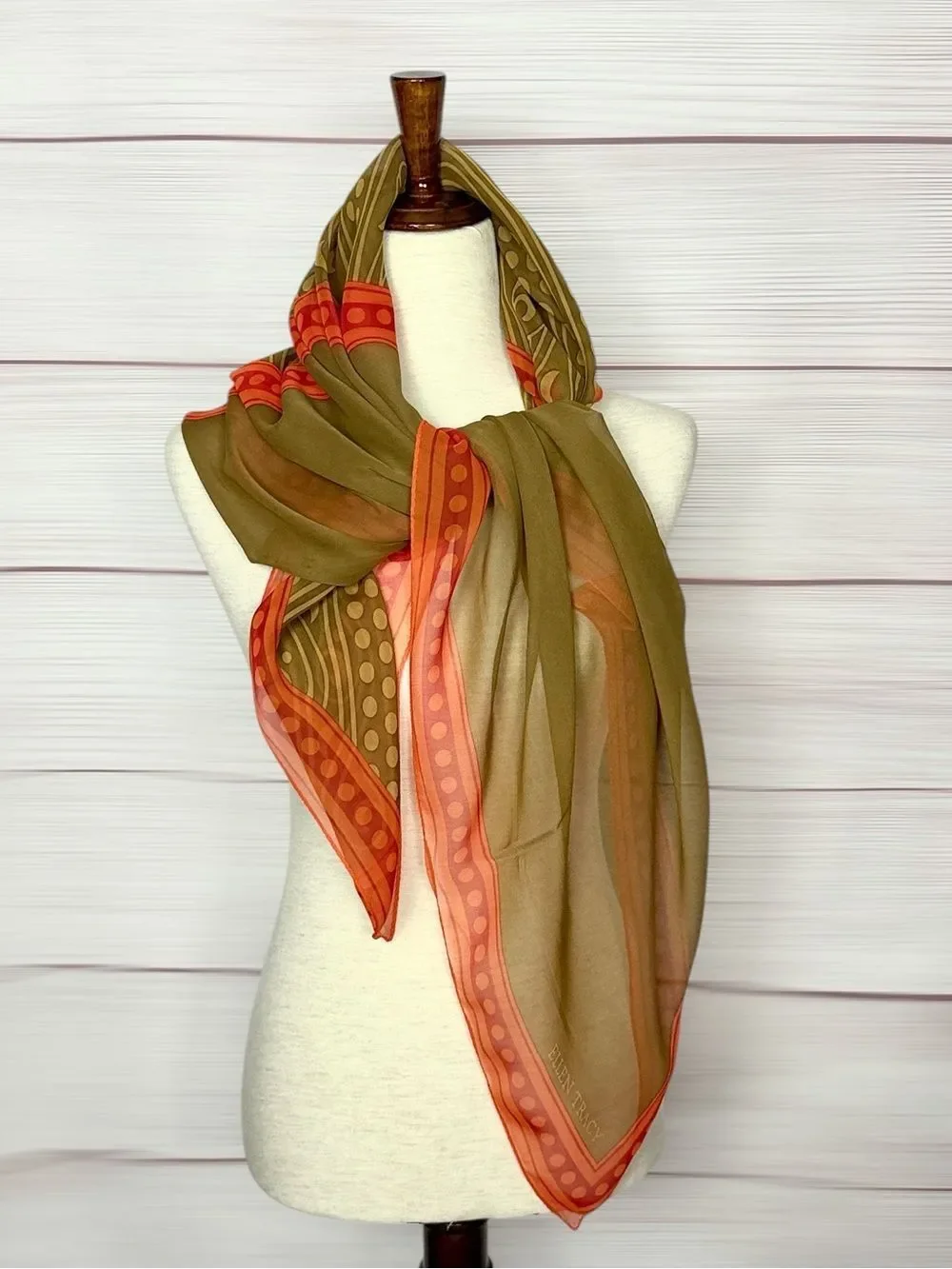 Ellen Tracy Linda Allard Large Silk Chiffon Scarf Mustard Orange 42x42